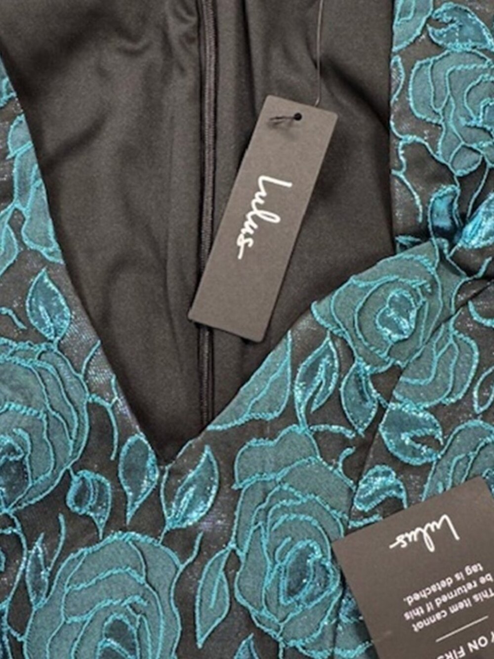 Lulus Extravagant Party Shiny Teal Floral Jacquard Bodycon Dress NWT - Picture 6 of 8